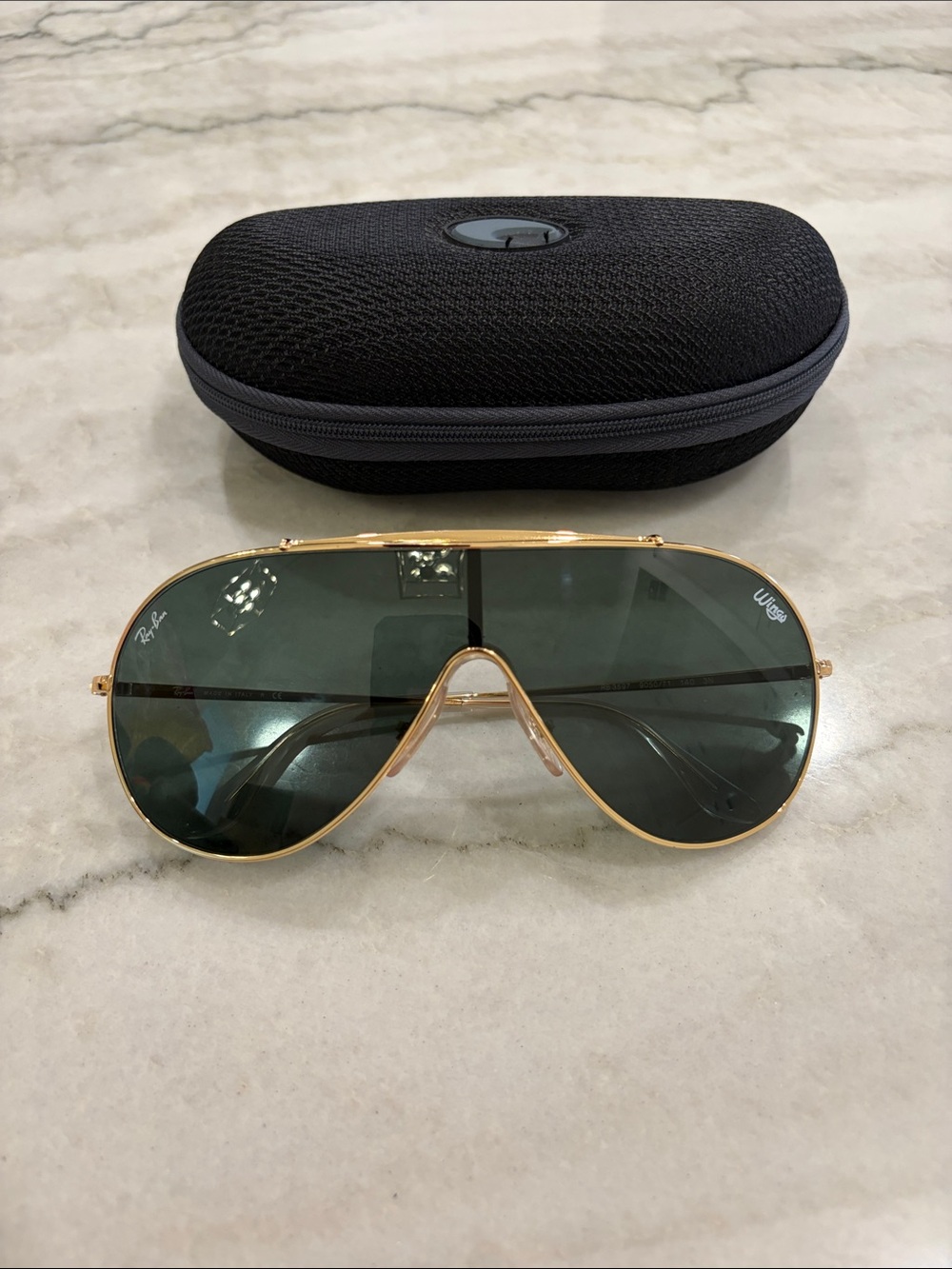 Ray-Ban WINGO Men's Gold Frame Aviator Sunglasses with Green Lenses LIKE NEW!